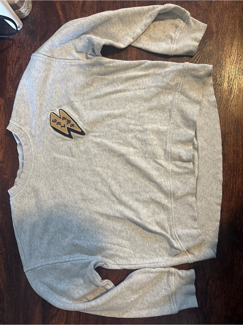 Old Navy Light Gray Kids Crewneck Sweatshirt with Tan and Black Patch